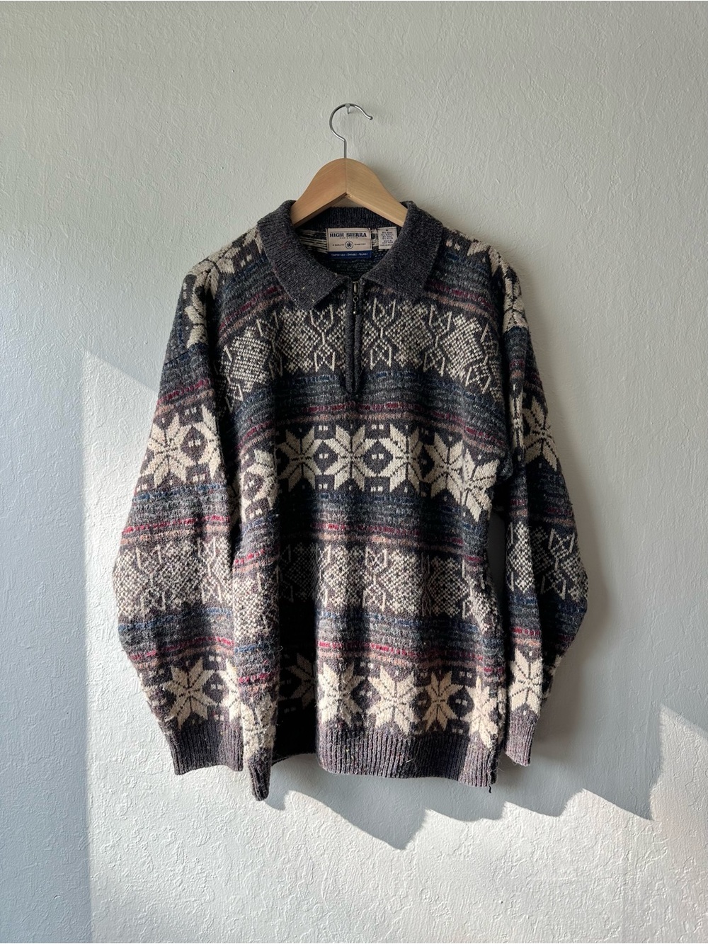 Sold Vintage 90s high sierra knit collar quarter zip sweater fair isle med wool